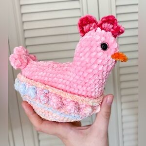 Amigurumi Pink Crochet Chicken with Nest